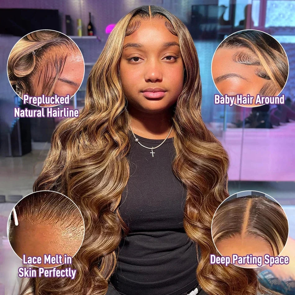 Body Wave Wig 200% Density 4/27 Highlight Wig Human Hair 13X6 Hd Lace Frontal Wig Brazilian Wigs Original Flash Sale