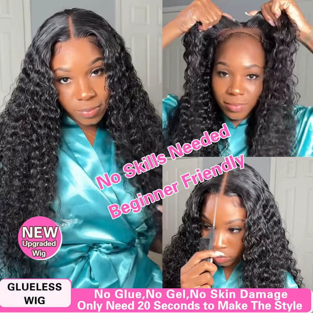 Deep Wave 13X6 HD Lace Frontal Wig Invisible Strap 360 HD Full Lace Glueless Wig 30 Inch Water Wave Lace Front Wig Human Hair