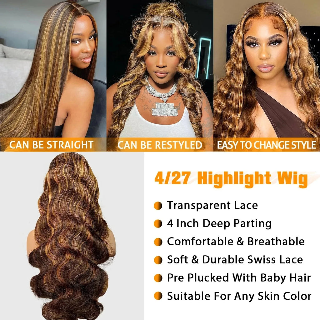 Body Wave Wig 200% Density 4/27 Highlight Wig Human Hair 13X6 Hd Lace Frontal Wig Brazilian Wigs Original Flash Sale