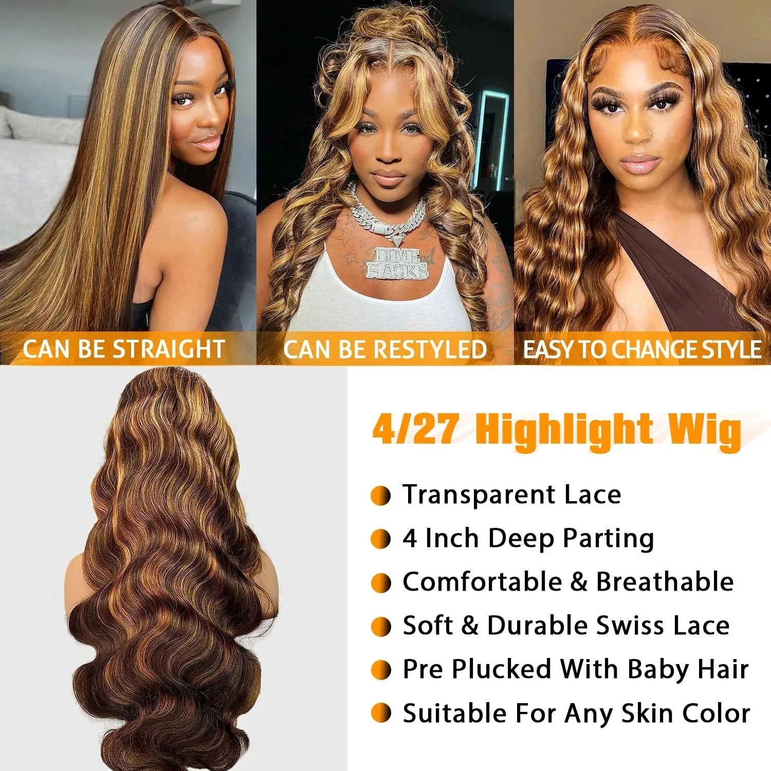 Body Wave Wig 200% Density 4/27 Highlight Wig Human Hair 13X6 Hd Lace Frontal Wig Brazilian Wigs Original Flash Sale