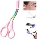 Eyebrow Trimmer Scissor, 2024 New Stainless Steel Eyebrow Scissors with Comb, Non-Slip Facial Hair Removal Trimmer, Portable Professional Eyebrow Trimming Scissors for Men Women, Pink