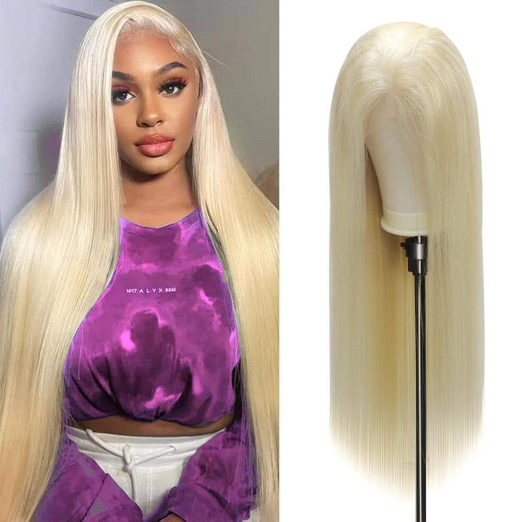Straight Lace Front Wigs, 13X4 HD Transparent Straight Lace Frontal Wigs Human Hair with Baby Hair 180% Density Bleached Knots Virgin Glueless Human Hair Wigs (Blonde, 22 Inch)
