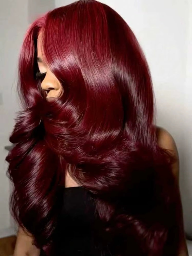 30 Inch Burgundy Body Wave Human Hair Wigs 13X4 HD Lace Frontal Wig Colored 99J Wet and Wavy Curly Lace Front Human Hair Wigs