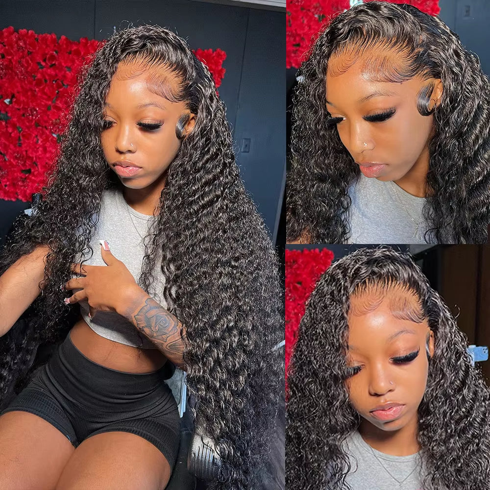 Deep Wave 13X6 HD Lace Frontal Wig Invisible Strap 360 HD Full Lace Glueless Wig 30 Inch Water Wave Lace Front Wig Human Hair
