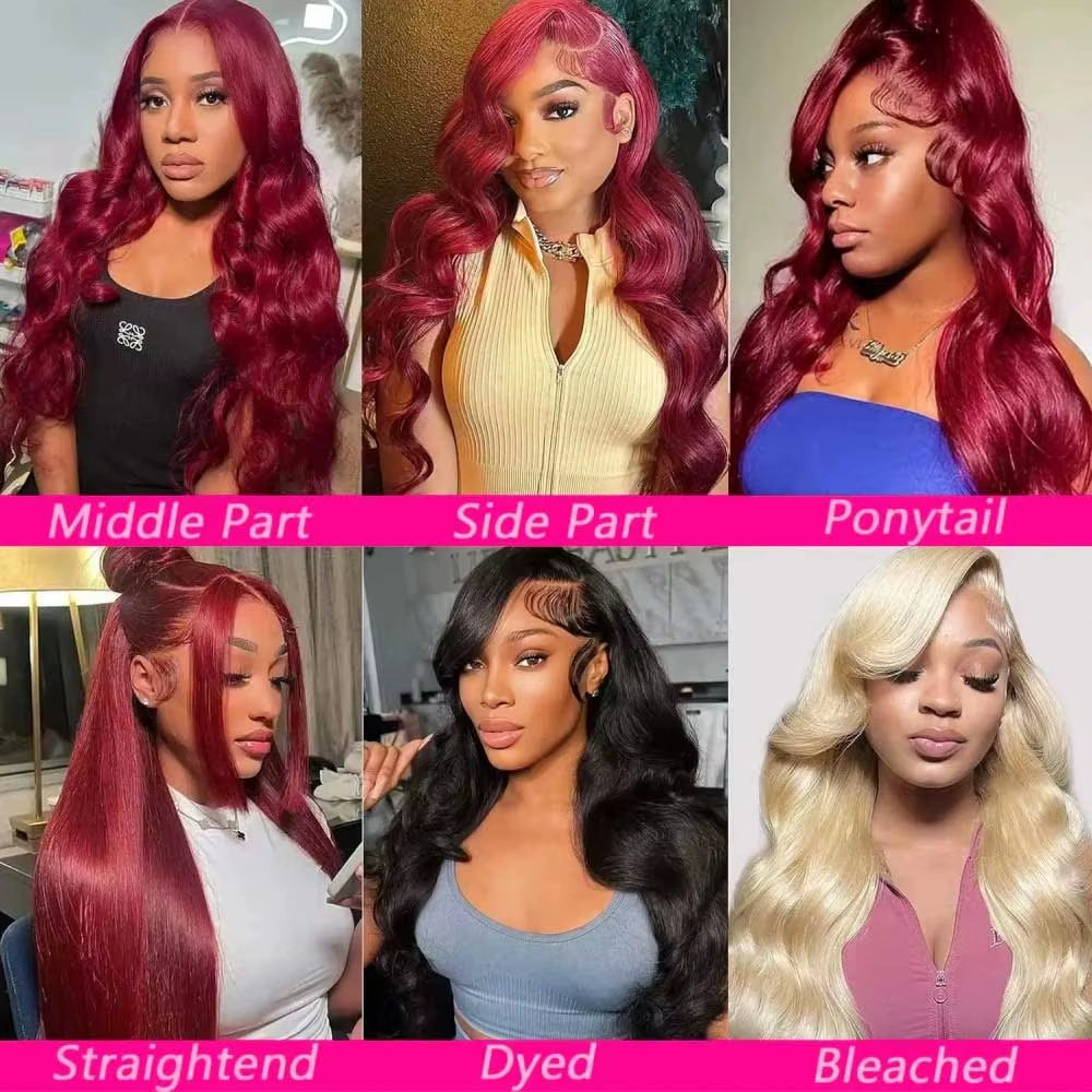 30 Inch Burgundy Body Wave Human Hair Wigs 13X4 HD Lace Frontal Wig Colored 99J Wet and Wavy Curly Lace Front Human Hair Wigs