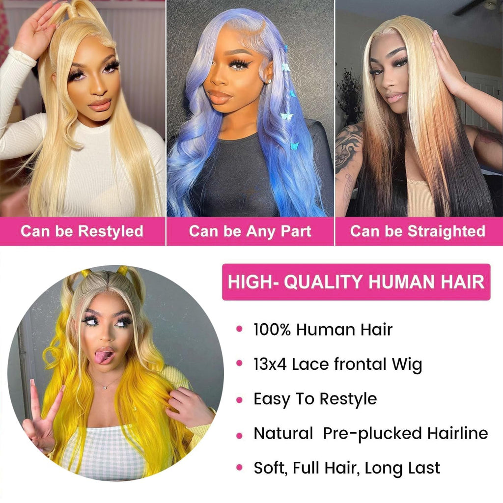 Straight Lace Front Wigs, 13X4 HD Transparent Straight Lace Frontal Wigs Human Hair with Baby Hair 180% Density Bleached Knots Virgin Glueless Human Hair Wigs (Blonde, 22 Inch)