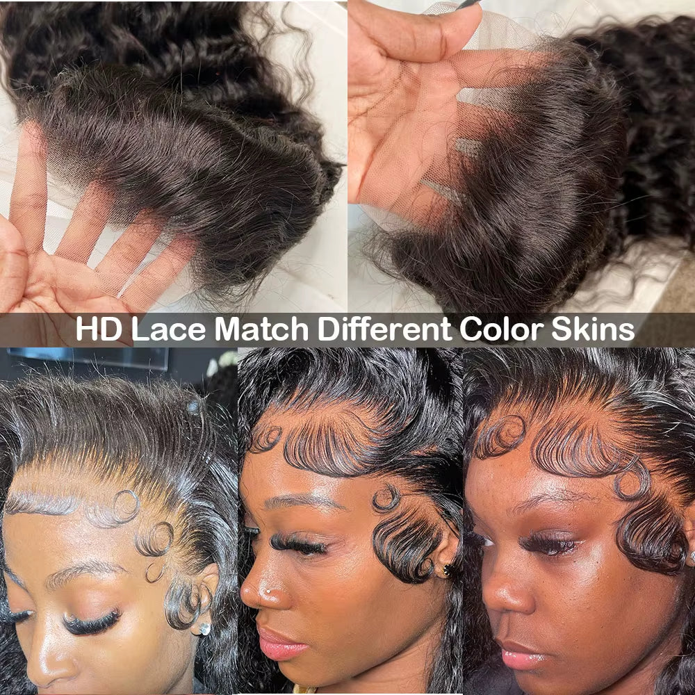 Deep Wave 13X6 HD Lace Frontal Wig Invisible Strap 360 HD Full Lace Glueless Wig 30 Inch Water Wave Lace Front Wig Human Hair