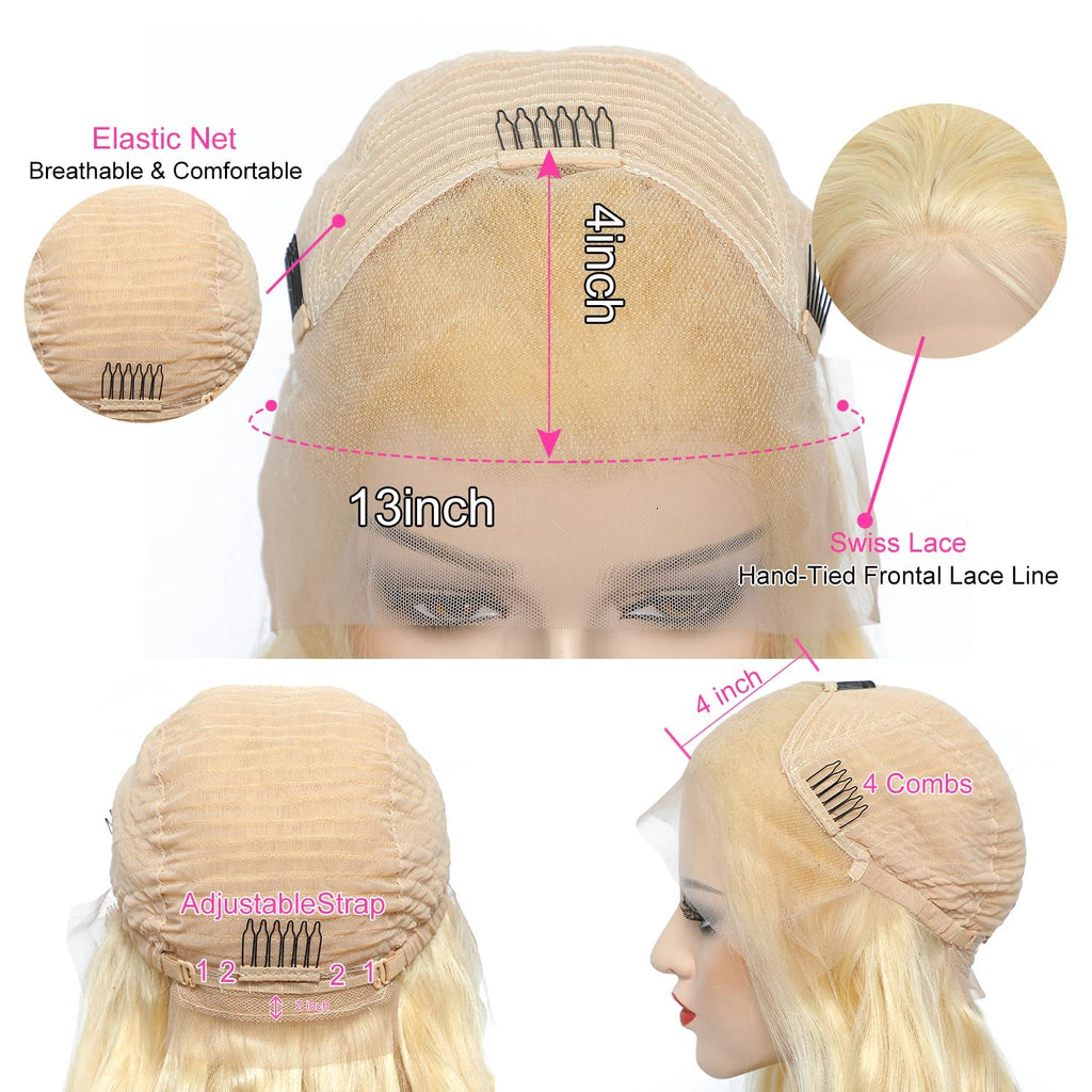 Straight Lace Front Wigs, 13X4 HD Transparent Straight Lace Frontal Wigs Human Hair with Baby Hair 180% Density Bleached Knots Virgin Glueless Human Hair Wigs (Blonde, 22 Inch)