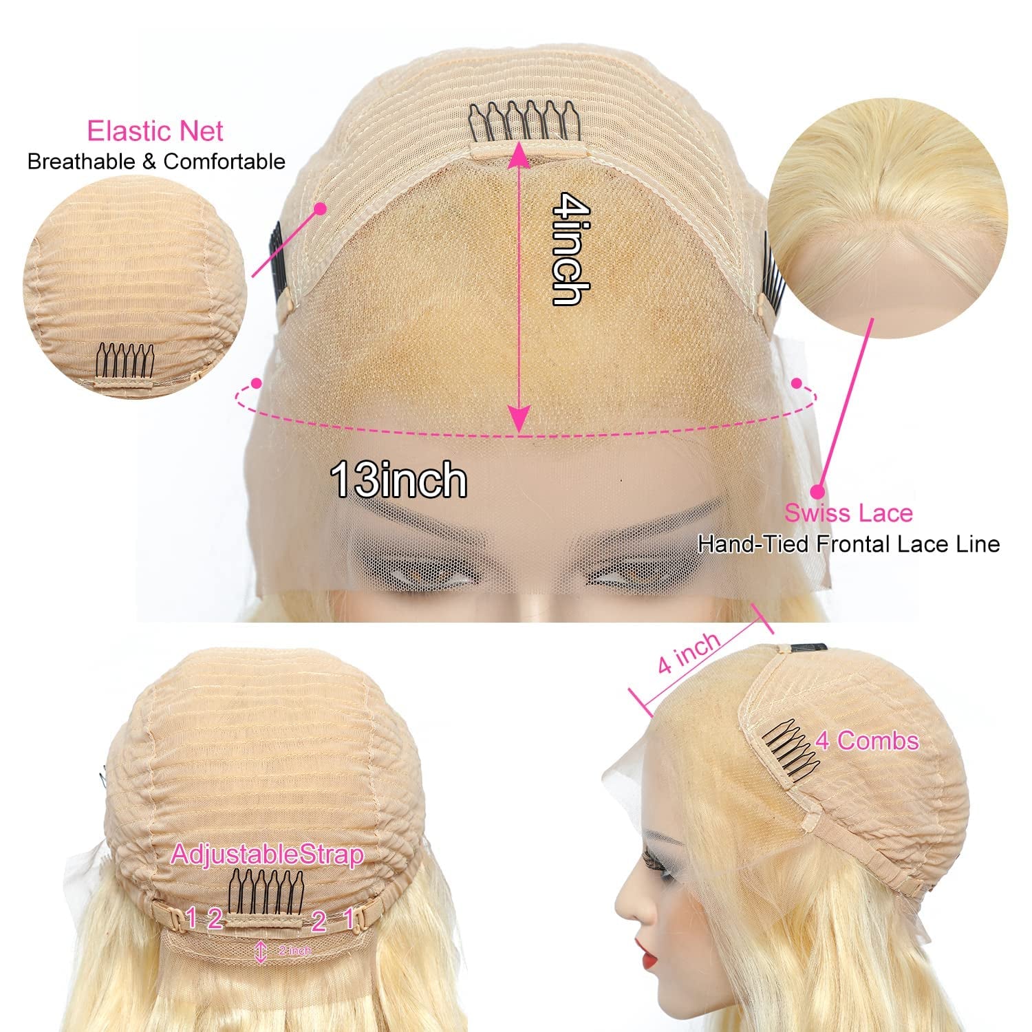 Straight Lace Front Wigs, 13X4 HD Transparent Straight Lace Frontal Wigs Human Hair with Baby Hair 180% Density Bleached Knots Virgin Glueless Human Hair Wigs (Blonde, 22 Inch)